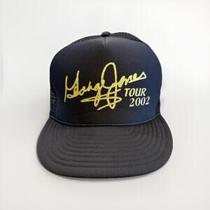 Vintage George Jones 2002 Tour Mens Black Adjustable Snapback Trucker Hat Cap